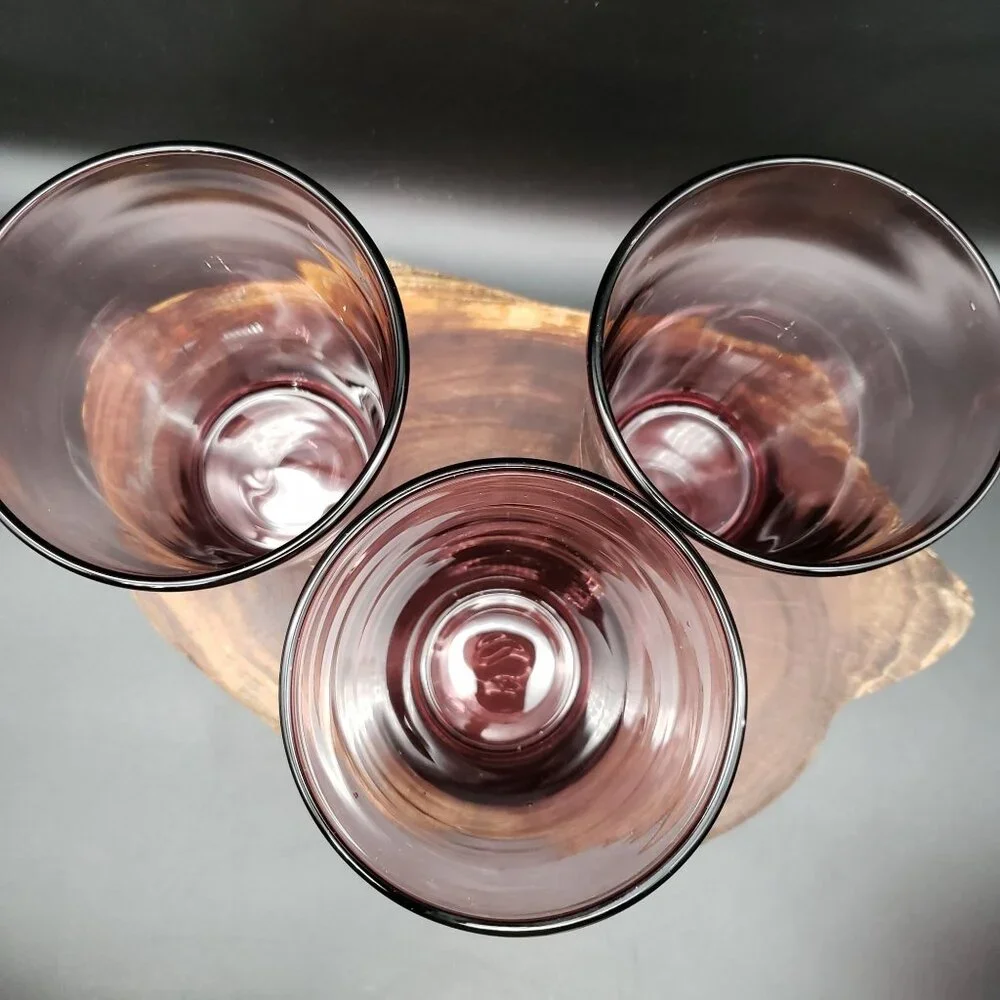 Vintage Amethyst Glass Tumbler Glasses Set of 3 Hand Blown Style 6” - Picture 2 of 8